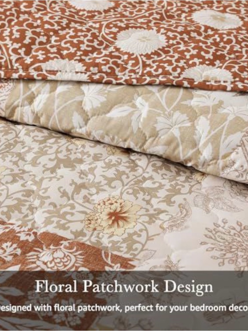 Classic Patchwork Quilt Set in Cream, Tan & Rust - saguaro - Picture 3 of 3
